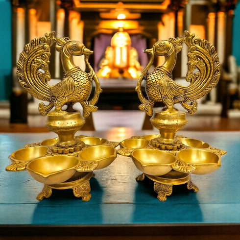 Tamas brass Peacock Auspicious Puja Lamp/Diya/Deepak/Deepam